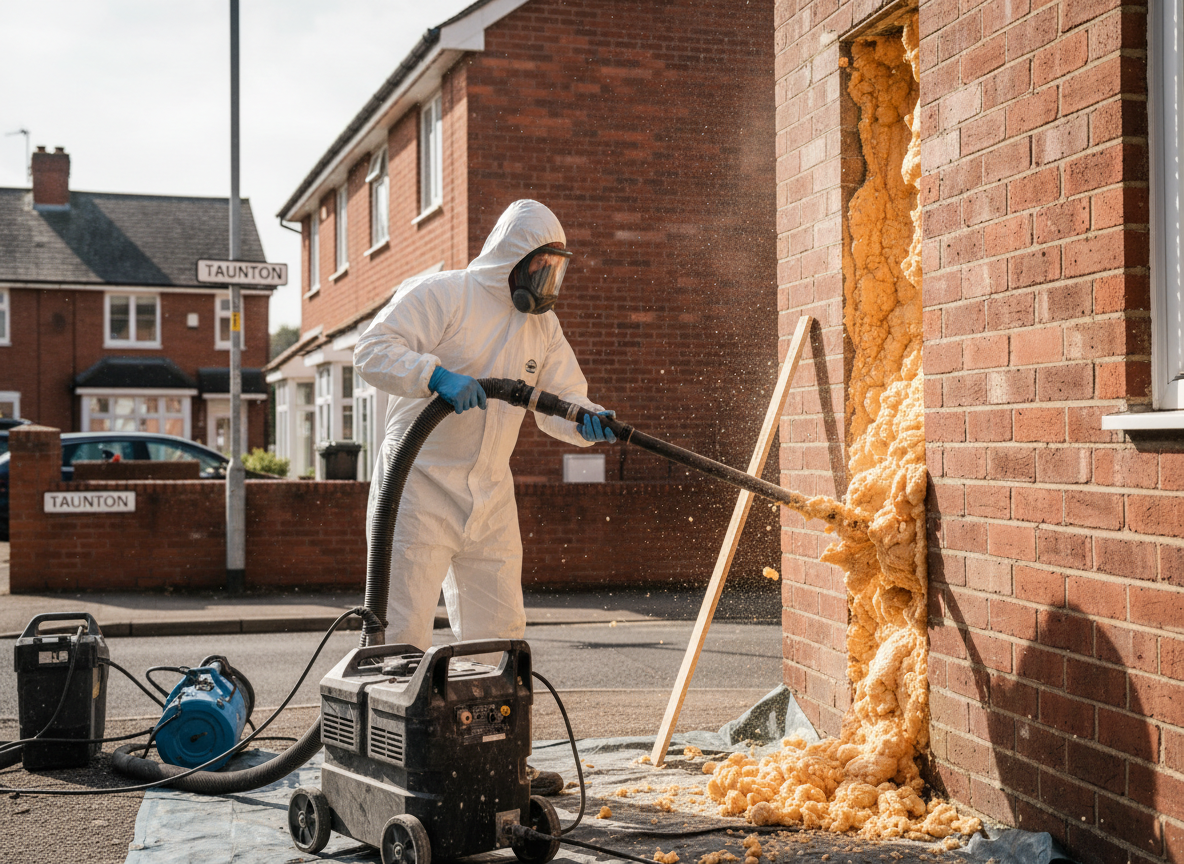 Cavity wall spray foam removal in Taunton